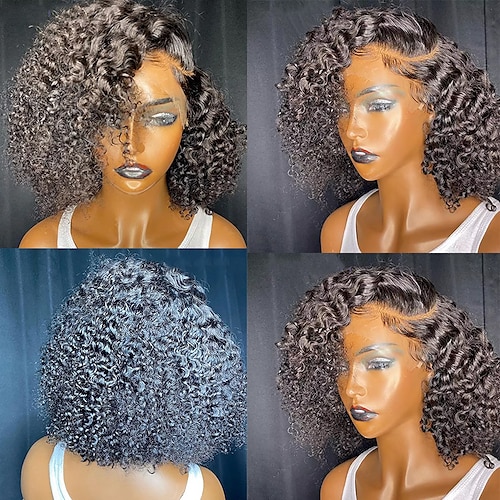 

Unprocessed Virgin Hair 13x4 Lace Front Wig Short Bob Brazilian Hair Curly Black Wig 130% 150% Density with Baby Hair Natural Hairline 100% Virgin Glueless Pre-Plucked For wigs for black women Long