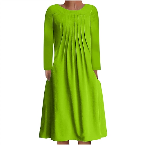 

Mulheres Vestido casual Vestido T shirt Vestido midi Preto Verde Claro Roxo Manga Longa Poá Franzido Verão Primavera Decote Redondo Casual Roupa de inverno Vestido de outono Ajuste Largo 2023 S M L