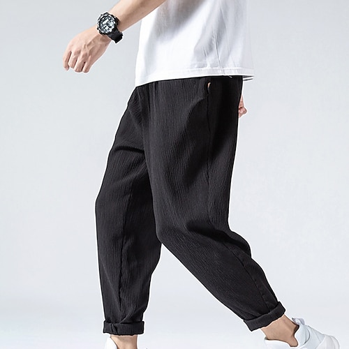 

Men's Trousers Baggy Casual Pants Jogger Pants Baggy Harem Pants Pocket Drawstring Elastic Waist Solid Colored Comfort Soft Daily Holiday Running Cotton Blend Boho Hippie Green Black Micro-elastic