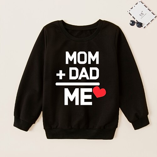

Kids Unisex Sweatshirt Heart Daily Long Sleeve Crewneck Neutral 3-8 Years Fall Black