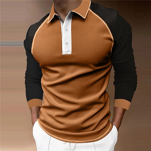 

Men's Collar Polo Shirt Golf Shirt Quarter Zip Polo Color Block Turndown Brown Street Daily Long Sleeve Patchwork Button-Down Clothing Apparel Fashion Designer Casual Comfortable