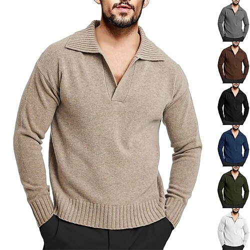 

Men's Pullover Sweater jumper Ribbed Knit Cropped Knitted Solid Color V Neck Basic Stylish Outdoor Daily Clothing Apparel Fall Winter Blue Army Green M L XL / Cotton / Long Sleeve / Long Sleeve