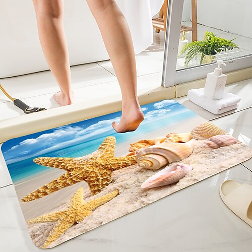 

Beach Shell Series Digital Printing Floor Mat Modern Bath Mats Nonwoven / Memory Foam Novelty Bathroom