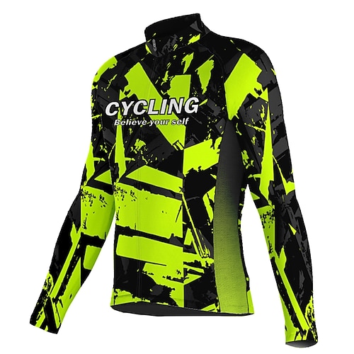 

21Grams Men's Cycling Jersey Long Sleeve Bike Jersey Top with 3 Rear Pockets Mountain Bike MTB Road Bike Cycling Breathable Quick Dry Moisture Wicking Reflective Strips Green Spandex Sports Clothing