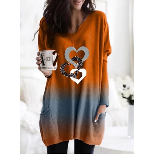 

Women's T shirt Tee Green Orange Tie Dye Pocket Long Sleeve Casual Weekend Basic V Neck Regular S