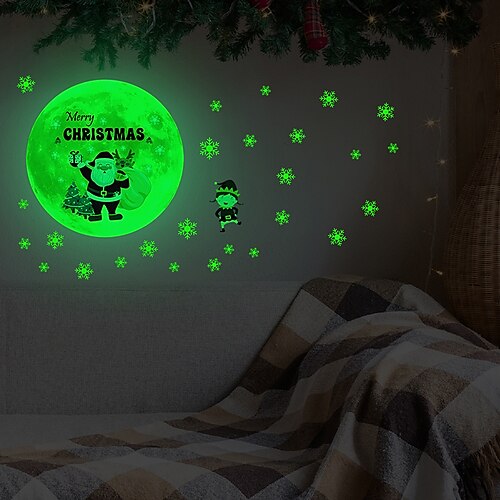 

Luminous Christmas / Cartoon Snowflakes Moon Wall Stickers Living Room / Kids Room kindergarten Removable / Pre-pasted PVC Home Decoration Wall Decal 1pc