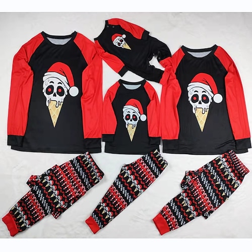 

Family Look Christmas Pajamas Skull Christmas pattern Home Red Long Sleeve Daily Matching Outfits