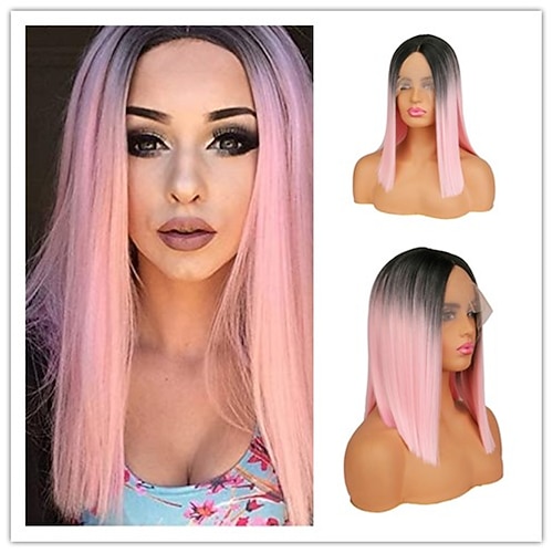 

Synthetic Wig Natural Straight Middle Part Machine Made Wig 14 inch Synthetic Hair Women's Adjustable Color GradientHigh Quality Multi-color