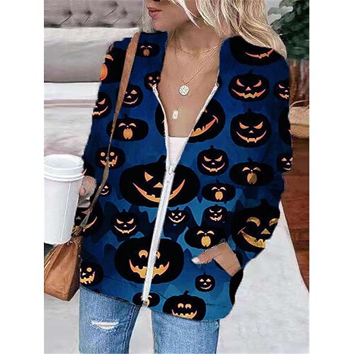 

Women's Hoodie Jacket Warm Breathable Outdoor Halloween Daily Wear Going out Zipper Pocket Print Zipper Hoodie Vintage Sports Comfortable Street Style Skull Regular Fit Outerwear Long Sleeve Winter