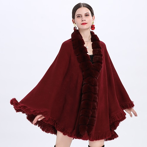 

Women's Wrap Cape Elegant Casual Daily 3/4 Length Sleeve Faux Fur Wedding Wraps With Tassel For Wedding Spring