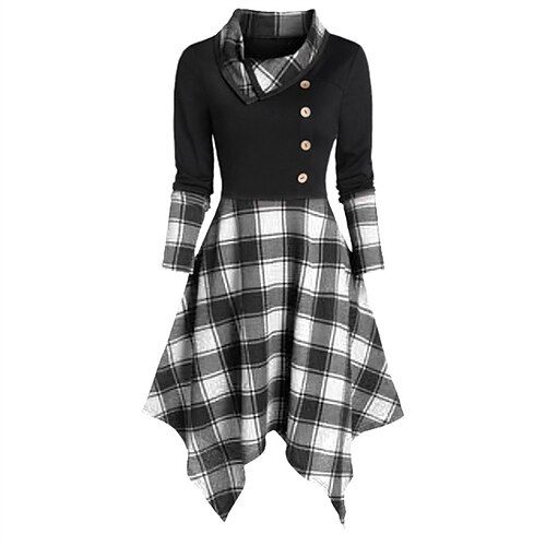 

Damen Casual kleid Kariertes Kleid Tartan-Kleid Knielanges Kleid Weiß Rote Langarm Plaid Patchwork Herbst Winter Hemdkragen Brautkleider schlicht winterkleider damen herbstkleider 2023 S M L XL XXL