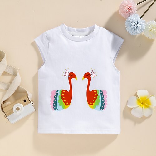 

Kids Girls' T shirt Cartoon Daily Sleeveless Cute Cotton 3-6 Years Summer White