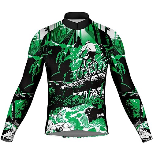 

21Grams Men's Cycling Jersey Long Sleeve Bike Top with 3 Rear Pockets Mountain Bike MTB Road Bike Cycling Breathable Quick Dry Moisture Wicking Reflective Strips Green Graphic Polyester Spandex Sports