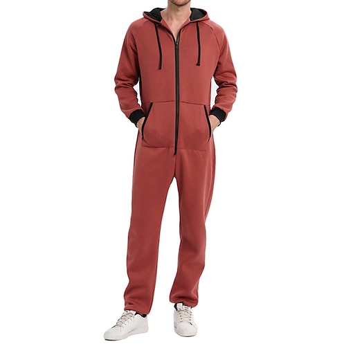 

Men's Loungewear Sleepwear Onesie Pajamas Pure Color Fashion Comfort Soft Home Christmas Bed Polyester Warm V Wire Fall Spring Black Red