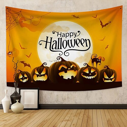 

Halloween Party Wall Tapestry Art Decor Blanket Curtain Hanging Home Bedroom Living Room Decoration Polyester Pumpkin Bat Spider