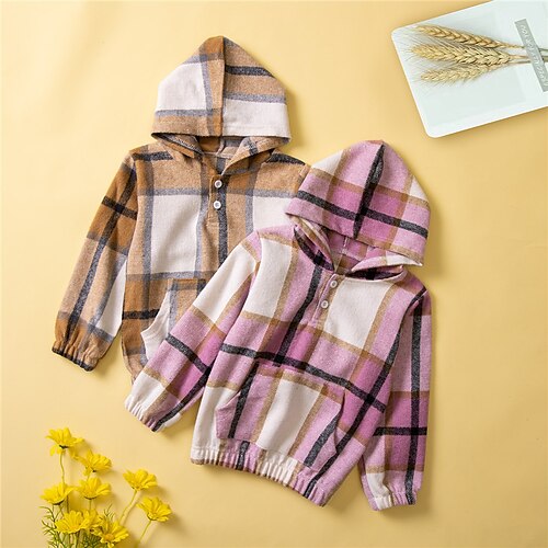

Kids Girls' Back to School Hoodie Color Block Outdoor Long Sleeve Fashion Cotton 1-5 Years Fall Purple Khaki