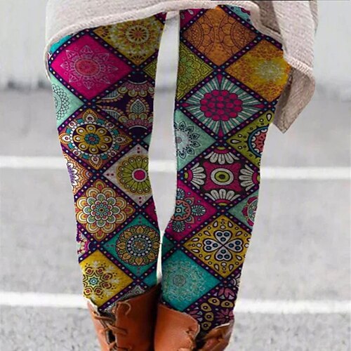 

Women's Plus Size Pants Trousers Leggings Print Casual Daily Going out Natural Full Length Winter Fall Purple Yellow Red S M L XL XXL