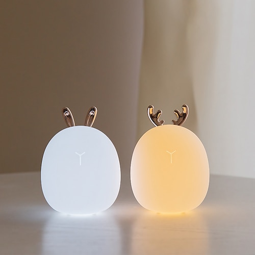 

Cute Night Light Deer Bunny Silicone LED Night Light USB Rechargeable Touch Sensor Light Children Cute Toys Gift Bedroom Pat Atmosphere Table Lamp Glue Soft Cartoon Baby Toddler Light Breathing Night Light
