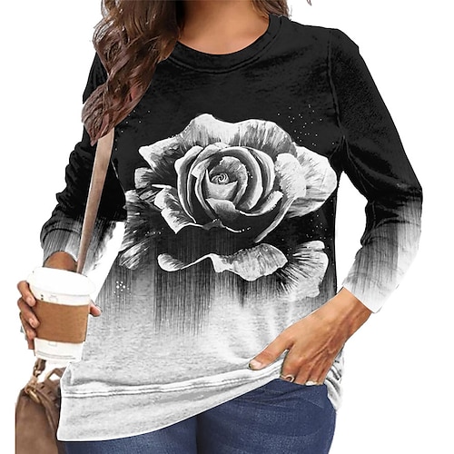 

Mulheres Camiseta Preto Vermelho Roxo Floral Borboleta Imprimir Manga Longa Diário Para Noite Casual Crewneck Padrão Tamanho Grande L