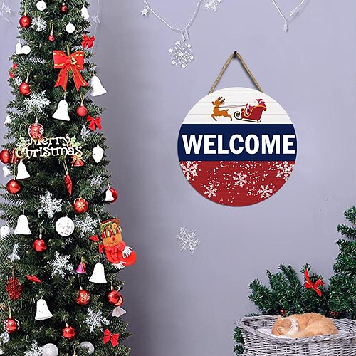 

Christmas Welcome Sign Wall Decoration Wooden Sign Door Sign Home Decoration Gift 30x30cm/11.8x11.8inch