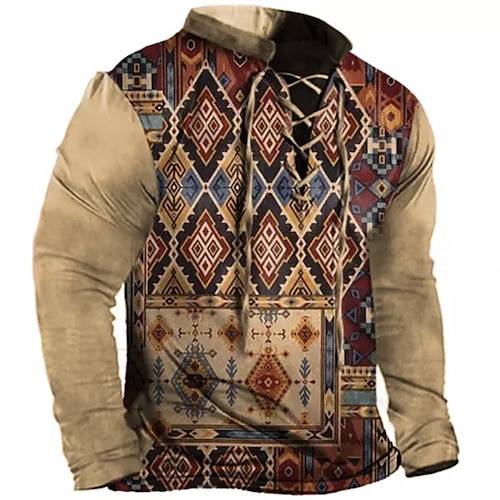 

Men's Unisex Sweatshirt Pullover Brown Standing Collar Graphic Prints Lace up Print Sports & Outdoor Daily Sports 3D Print Boho Designer Casual Spring & Fall Clothing Apparel Hoodies Sweatshirts