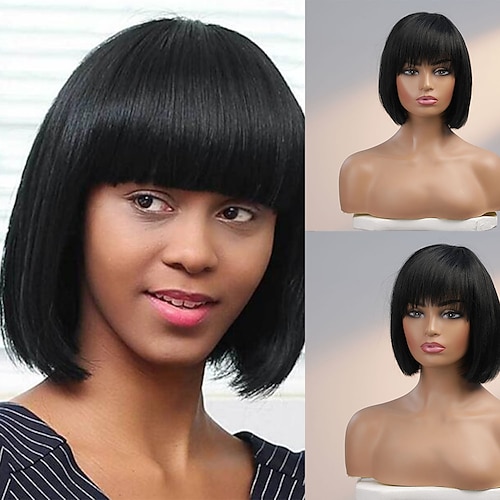 

Human Hair Blend Wig Medium Length Natural Straight Pixie Cut Side Part Layered Haircut Asymmetrical Blonde Black Cosplay Curler & straightener Natural Hairline Capless Brazilian Hair Women's All