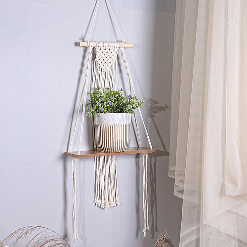 

Nordic Romantic Wall Plant Hanger Stand Tapestry Ins Style Hand Woven Wall Decoration Living Room Bedroom Shelf