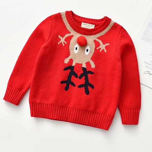 

Kids Boys Ugly Christmas Sweater Cartoon School Long Sleeve Active 3-6 Years Winter Red Brown