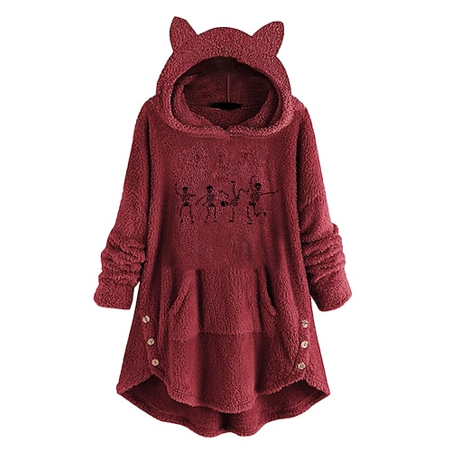 

Damen Katzenohr Fleece Hoodie Oberteile Sweatshirt einfarbig Knopftasche Langarm mit Kapuze lässig Teddy Zuhause täglich Winter Herbst winddicht warm