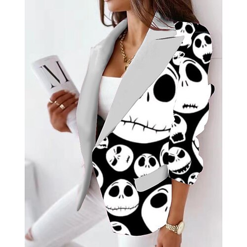 

Women's Blazer Breathable Office Work Halloween with Pockets Print Double Breasted Turndown Vintage Modern Office / career Halloween Pumpkin Regular Fit Outerwear Long Sleeve Winter Fall Black S M L