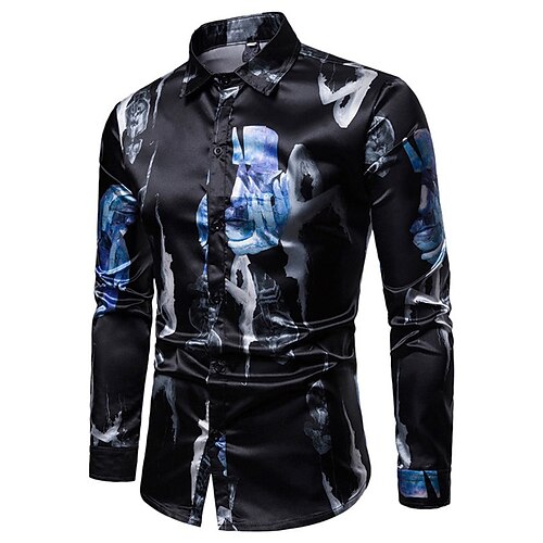 

Men's Shirt Graphic Shirt Abstract Turndown Black 3D Print Outdoor Street Button-Down Print Clothing Apparel Fashion Designer Casual Breathable / Long Sleeve / Long Sleeve