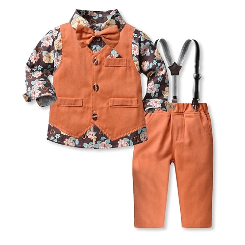 

3 Stück kinderkleidung Jungen Shirt Hose Kleidungsset Outfit Blumen Langarm Baumwolle Set Strasse Cool Streetstyle Winter Herbst 2-8 Jahre Blau Gelb Orange