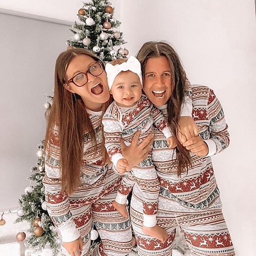 

Christmas Pajamas Family Set Ugly Deer Christmas pattern Home Gray Long Sleeve Mom Dad and Me Daily Matching Outfits