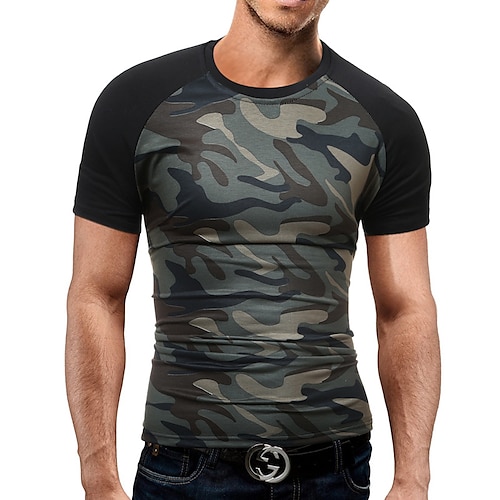 

Men's Camouflage Hunting T-shirt Camo / Camouflage Short Sleeve Outdoor Summer Breathable Soft Sweat wicking Top Cotton Camping / Hiking Military Training Combat Black Camouflage Grey Black Silver