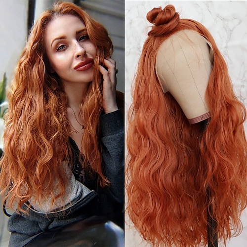 

Synthetic Lace Wig Matte Style 16-26 inch Orange Middle Part 132.5 lace front Wig All Wig Orange