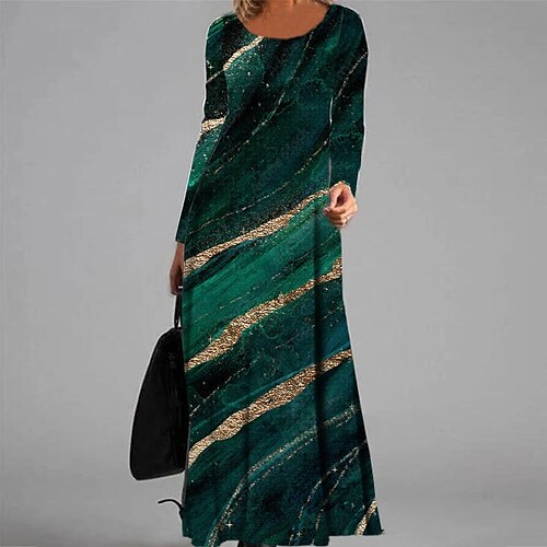 

Women's Casual Dress Swing Dress Long Dress Maxi Dress Green Long Sleeve Color Gradient Pocket Winter Fall Autumn V Neck Winter Dress Fall Dress 2022 S M L XL XXL 3XL