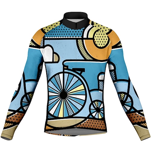 

21Grams Men's Cycling Jersey Long Sleeve Bike Top with 3 Rear Pockets Mountain Bike MTB Road Bike Cycling Breathable Quick Dry Moisture Wicking Reflective Strips Blue Graphic Polyester Spandex Sports