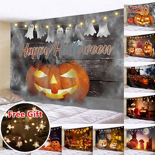 

Halloween Party Wall Tapestry Art Decor Blanket Curtain Hanging Home Bedroom Living Room Decoration Polyester Ghost Pumpkin Graveyard Bat Witch