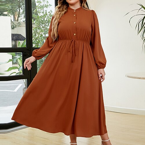 

Women's Plus Size Casual Dress Pure Color Crew Neck Long Sleeve Fall Winter Casual Midi Dress Causal Daily Dress