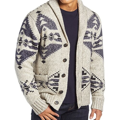 

Men's Cardigan Sweater Ribbed Knit Cropped Knitted Geometric V Neck Basic Stylish Outdoor Daily Fall Winter Gray M L XL / Cotton / Long Sleeve / Long Sleeve / Weekend