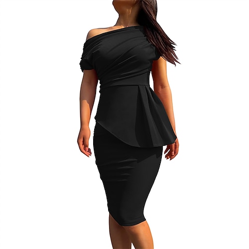 

Women's Bodycon Sheath Dress Short Mini Dress Green Black Purple Pink Red Short Sleeve Solid Color Ruched Backless Cold Shoulder Fall Winter One Shoulder Fashion Work Modern 2022 M L XL XXL