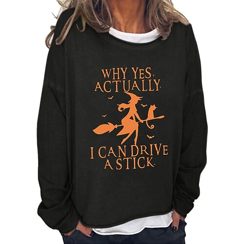 

Women's Pullover Crew Neck Halloween Hocus Pocus Print Casual Daily Hot Stamping Basic Casual Halloween Clothing Apparel Hoodies Sweatshirts Loose Fit Black Khaki