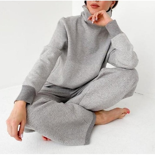 

dame loungewear sett vinter 2 stykker ren farge komfort søtt hjem daglig polyester stativ krage lange ermer vinter høst grå