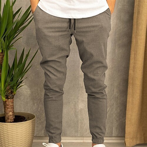 

Men's Joggers Trousers Casual Pants Drawstring Elastic Waist Solid Color Comfort Breathable Casual Daily Streetwear Cotton Blend Sports Fashion Black Grey Micro-elastic / Elasticity