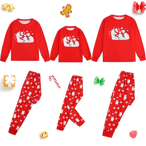 

Christmas Pajamas Family Set Ugly Bear Snowman Home Red Long Sleeve Mom Dad and Me Daily Matching Outfits