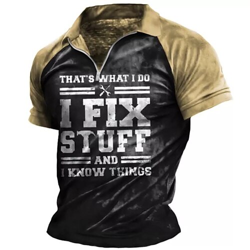 

Men's Collar Polo Shirt Golf Shirt Letter Turndown Khaki 3D Print Outdoor Street Short Sleeves Zipper Print Clothing Apparel Fashion Designer Casual Breathable / Summer / Spring / Summer