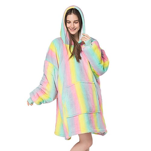 

Women's Couple's Pajamas Nightgown Wearable Blanket Hoodie Blanket Rainbow Gradient Comfort Oversized Soft Home FallVacation Fleece Warm Hoodie Long Sleeve Pocket Hoodie Fall Yellow / Pjs