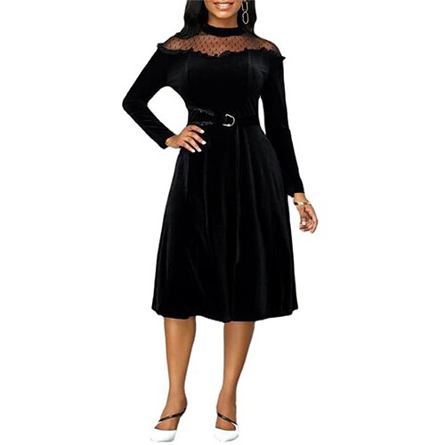 

Women's Velvet Dress Cut Out Dress Swing Dress Black Blue Purple Long Sleeve Pure Color Lace Winter Fall Autumn Crew Neck Fashion Winter Dress Fall Dress 2022 S M L XL 2XL 3XL