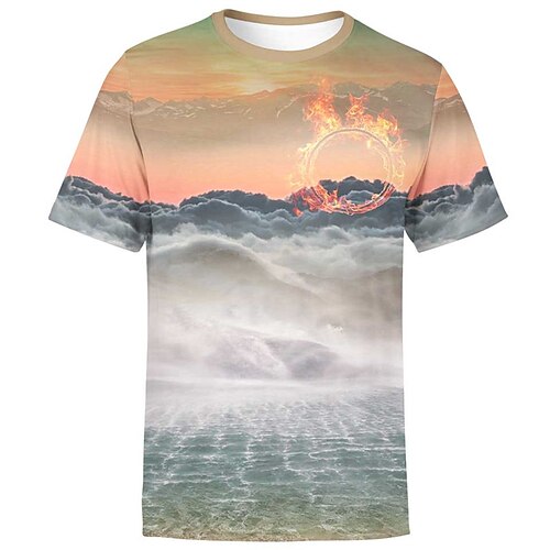 

Men's Unisex T shirt Tee Graphic Prints Clouds Crew Neck Orange Short Sleeve 3D Print Outdoor Street Print Tops Sports Casual Classic Comfortable / Summer / Summer