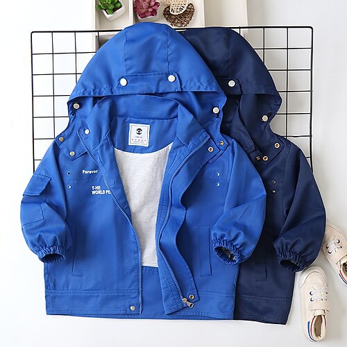 

Kids Boys Coat Outerwear Plain Long Sleeve Coat Daily Cotton Sport Royal Blue Navy Blue Winter Fall 3-12 Years